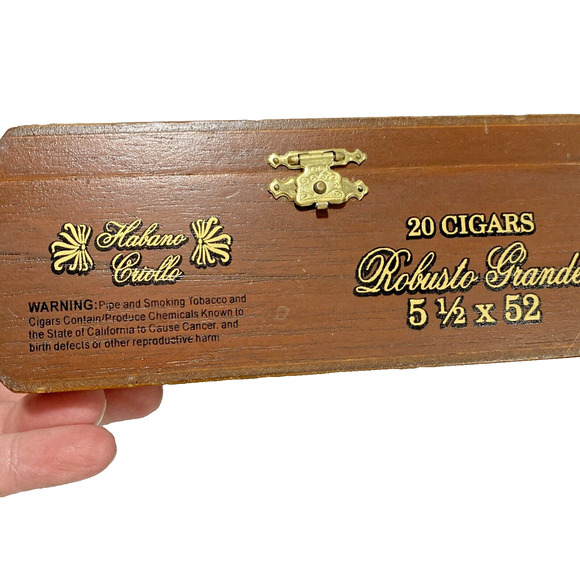 Vintage 1970's Cigar Box Purse Wood Case with Gold Beaded Top Loop Handle FLAW - Picture 8 of 13